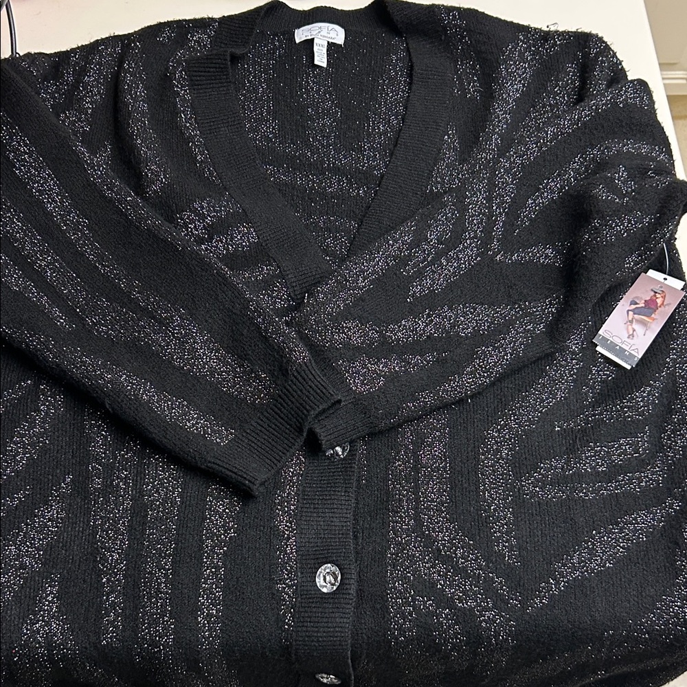 Sofia Vergara Black and Silver Thread Cardigan 3X